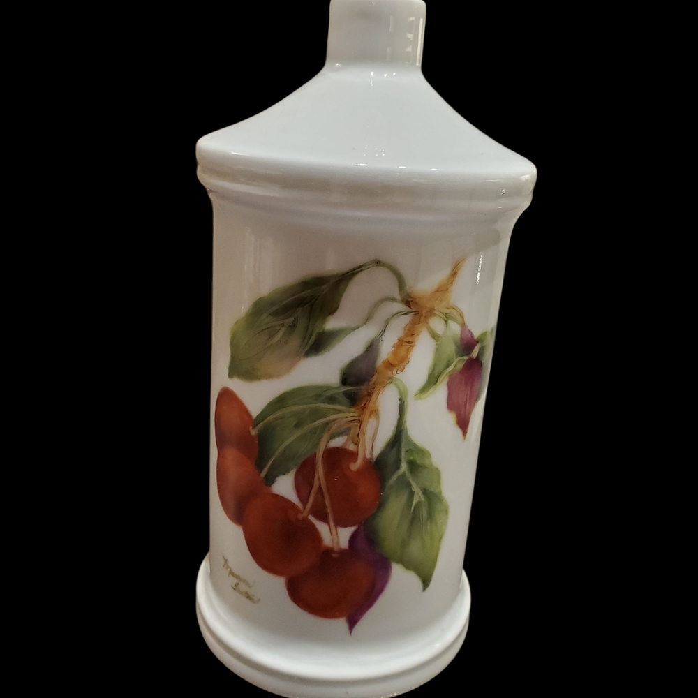 Vintage Limoges White and Red Cherry Ceramic Canister